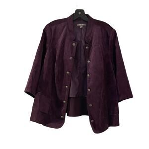Roz & Ali Purple Blazer Jacket Womens 1X  Corduroy Open Front Metal Buttons